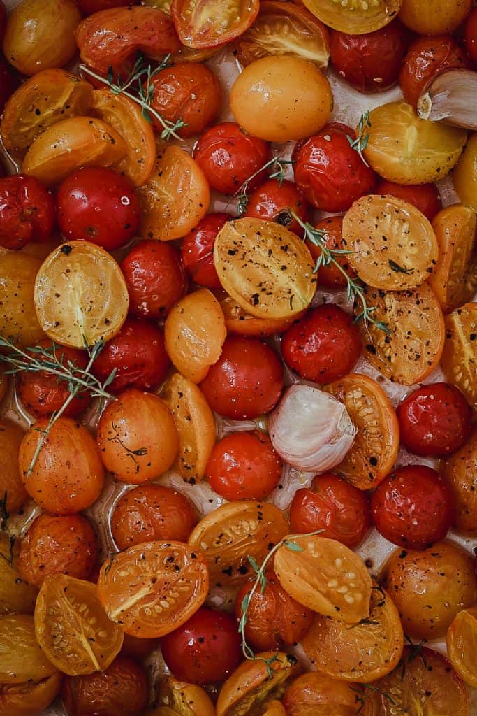 slow roasted cherry tomatoes with garlic and thyme