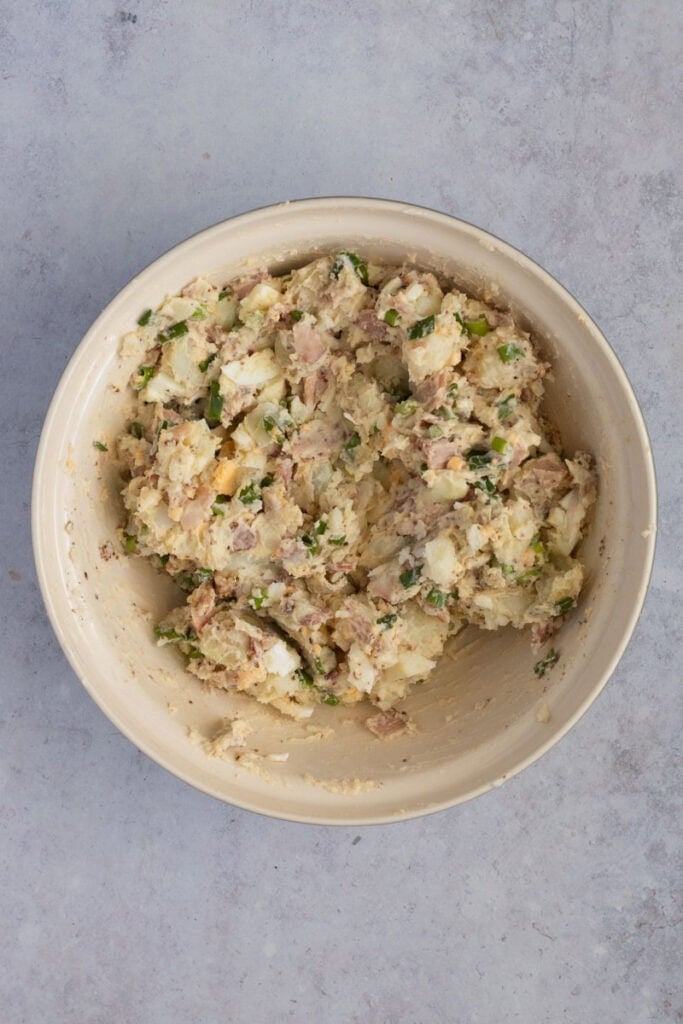 The finished bacon and egg potato salad.