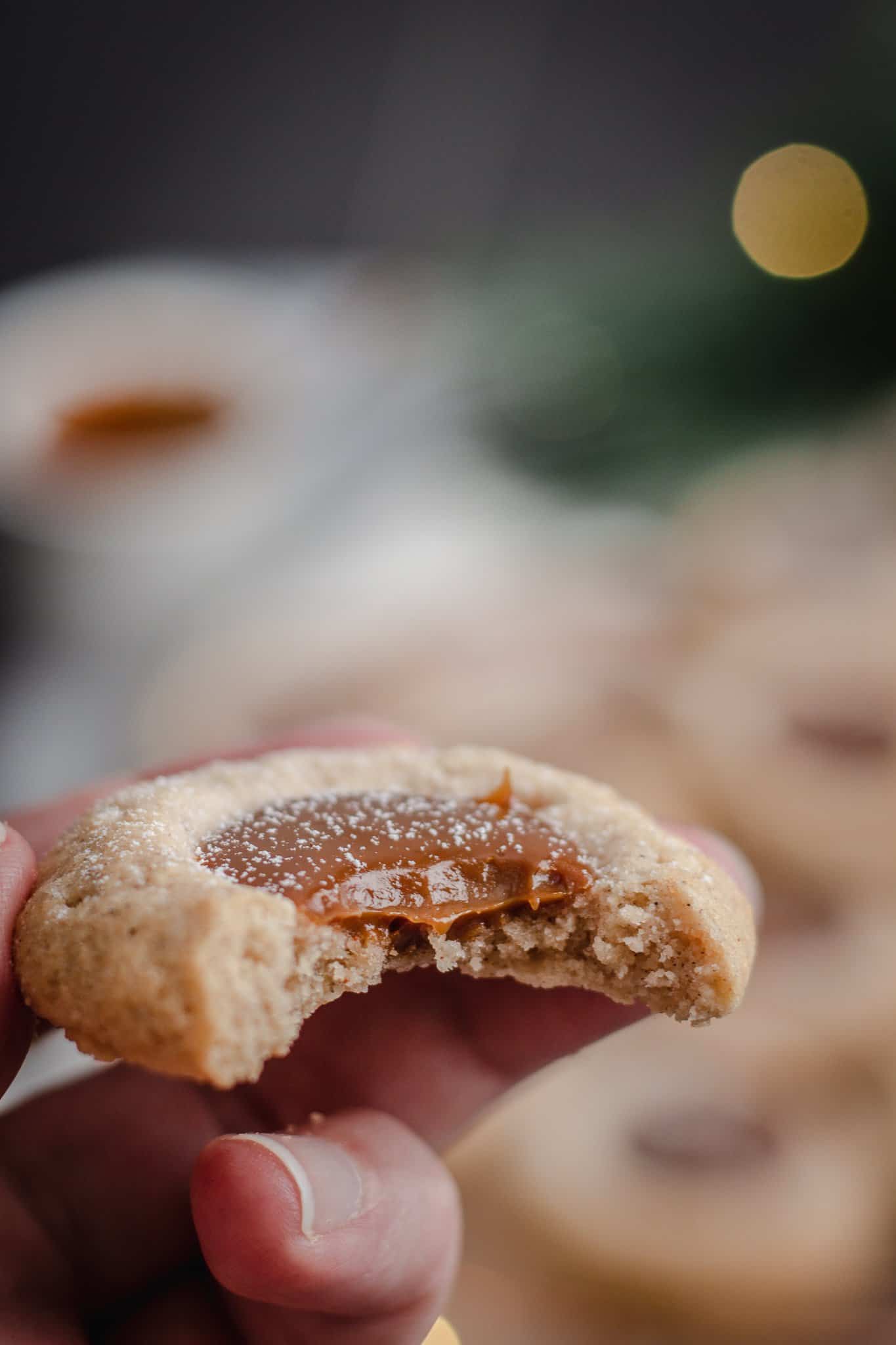 close up with a bit taken out of the cookie