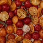 a close up of a tray of slow roasted tomatoes.
