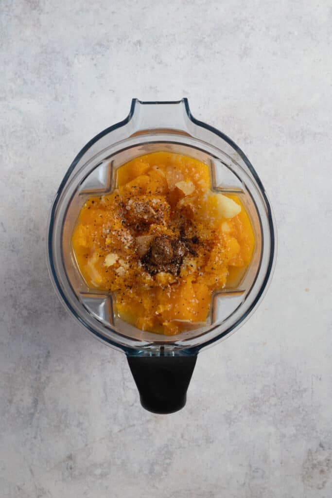 Add the seasoning and pop everything in a blender. 