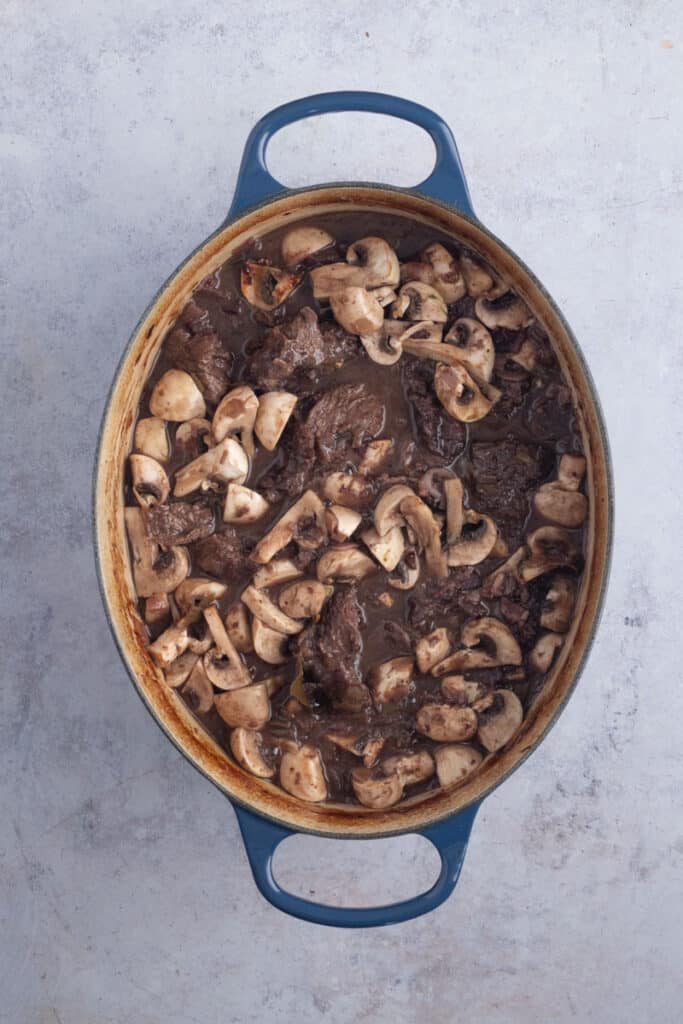 Mushrooms have been added to the beef stew.