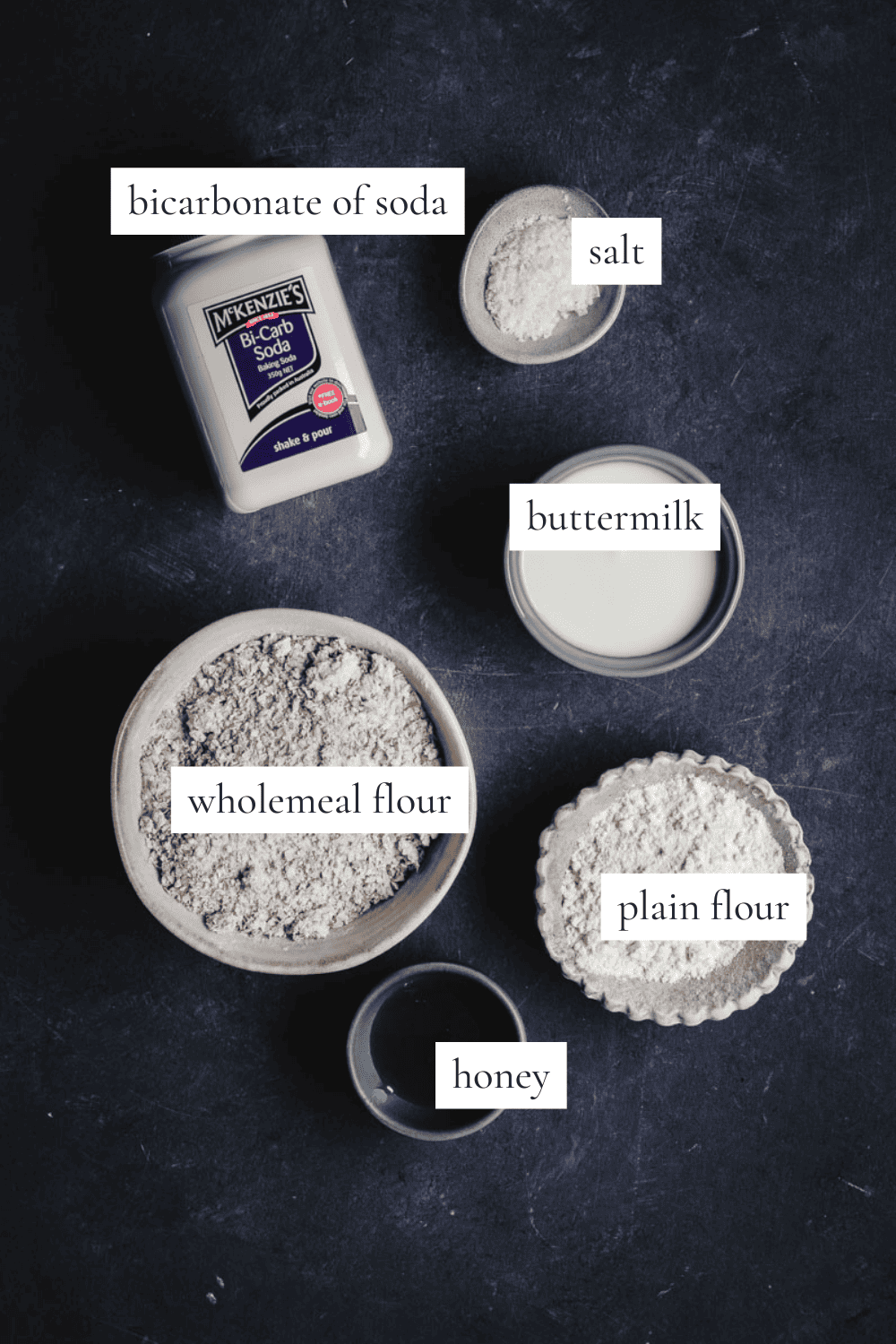 All the ingredients you need to make Irish brown bread.