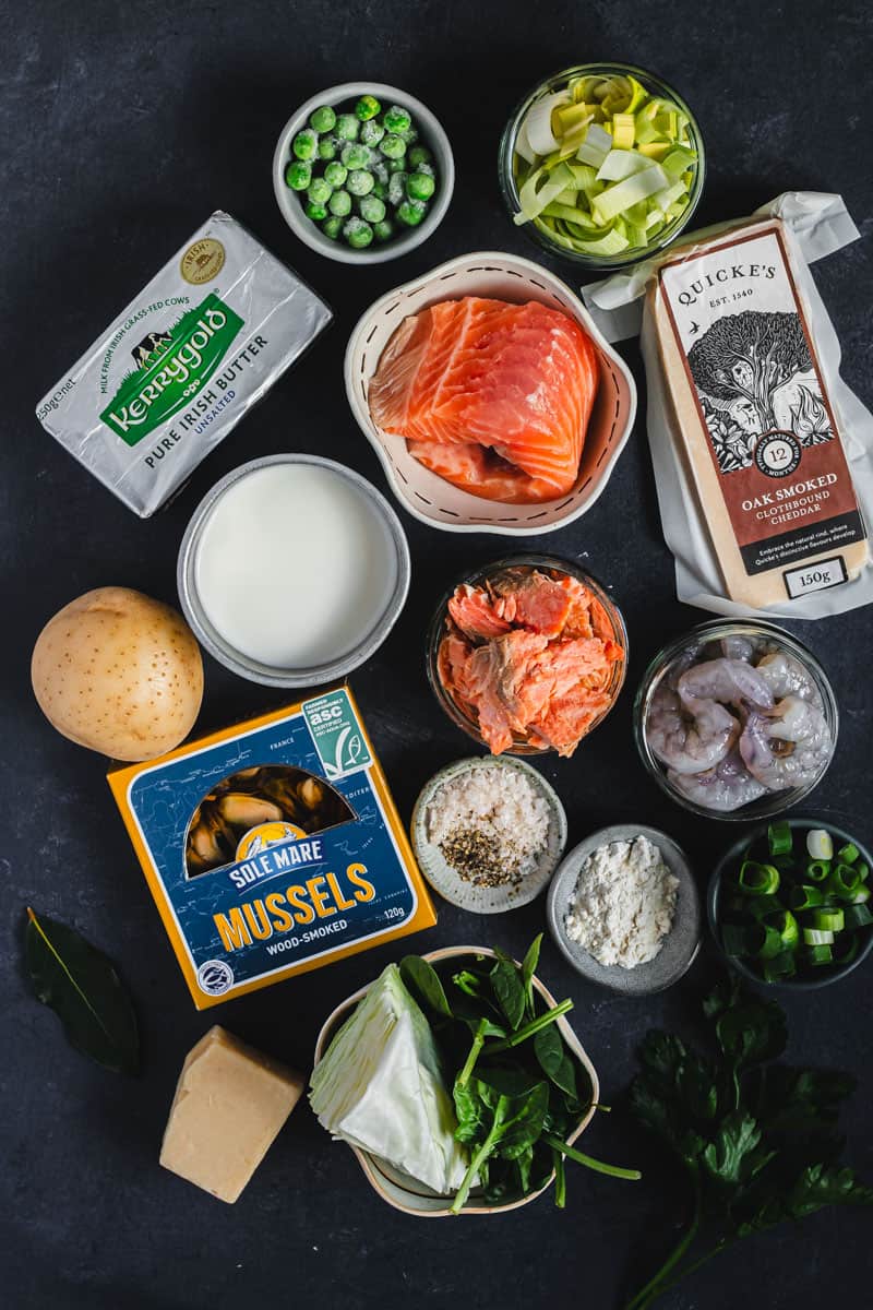 All the ingredients that you need to cook Seafood Pie.