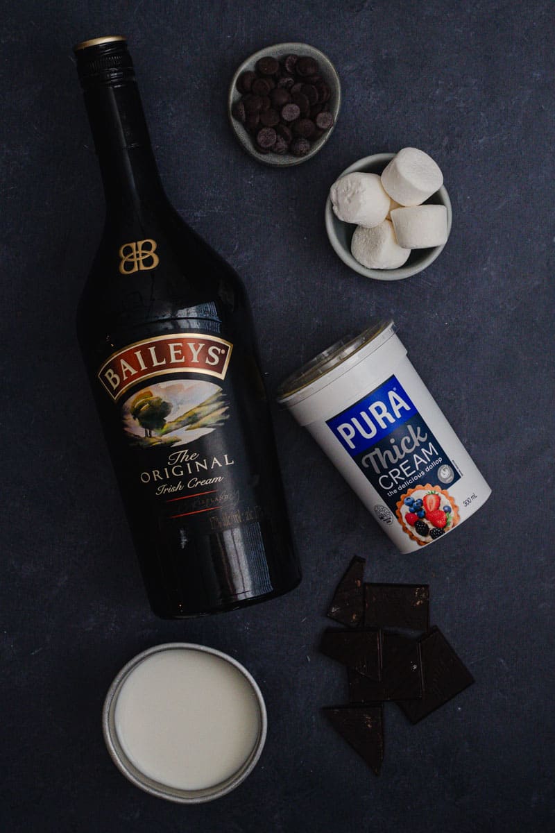 All the ingredients you need to make Baileys Hot Chocolate.
