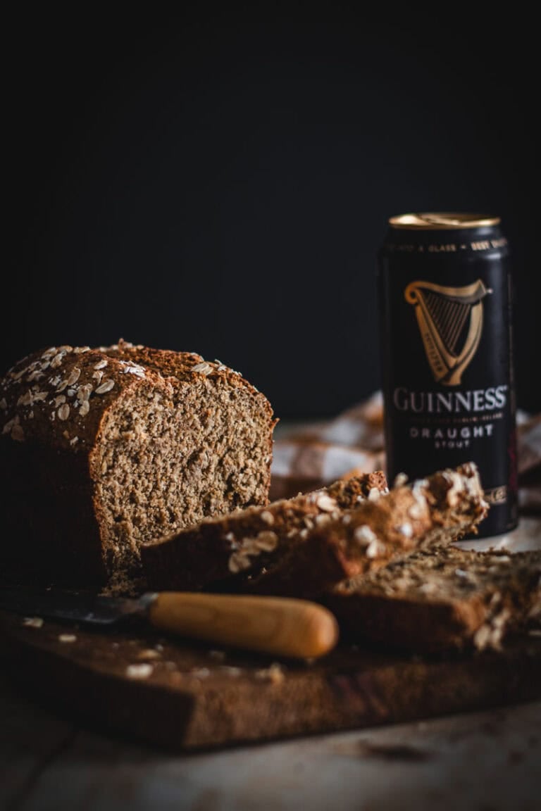 A loaf of Guinness Bread on a wooden board.