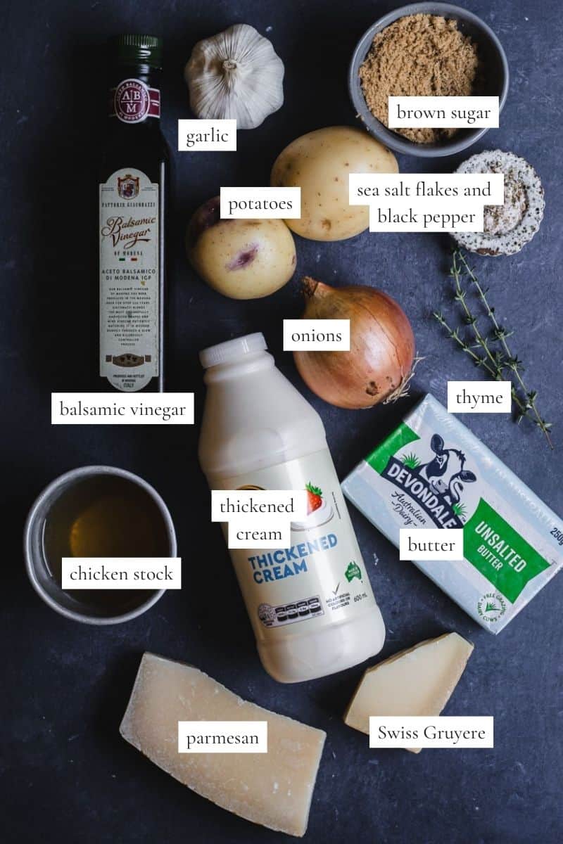 All the ingredients you need to make a Caramelized onion potato bake.
