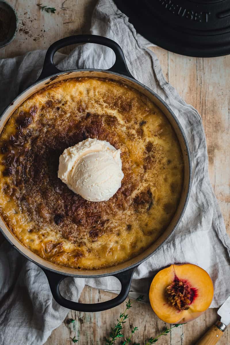 Dutch Oven Peaches & Cream Pudding