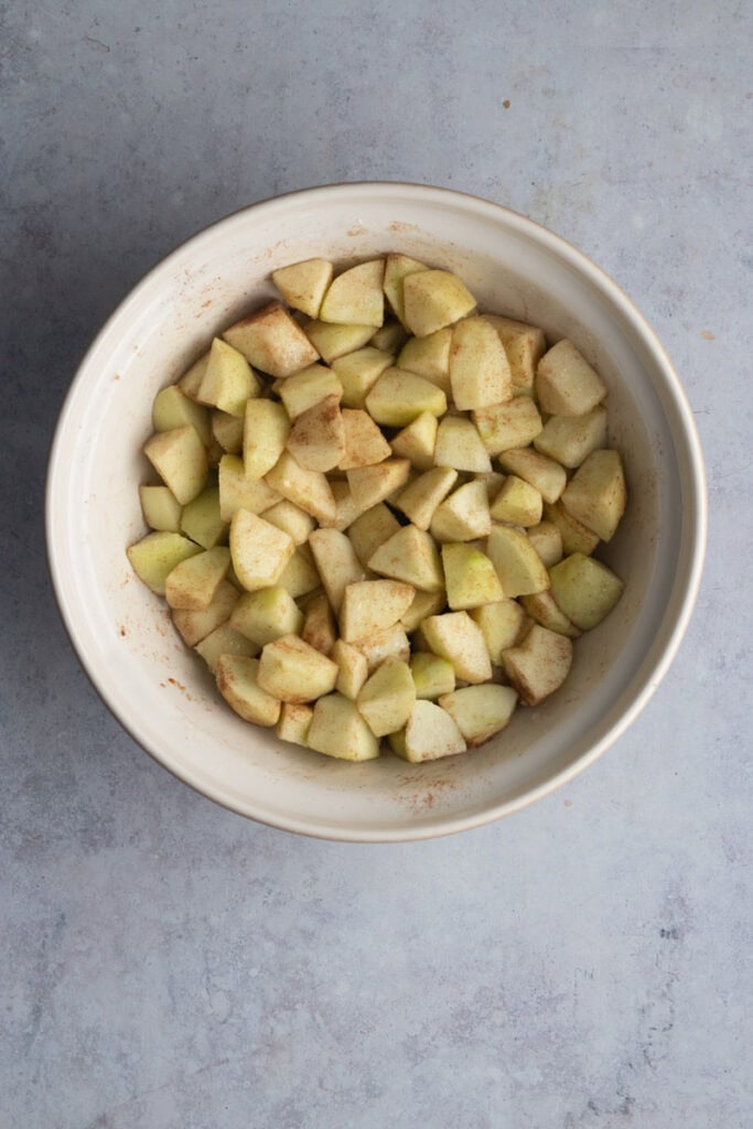 Spiced apple chunks in a bowl.